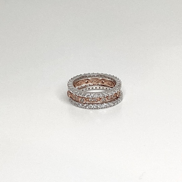 Sizes 4-10, 3 Pc Two Tone .925 Cz Eternity Band Ring Set - Picture 11 of 16